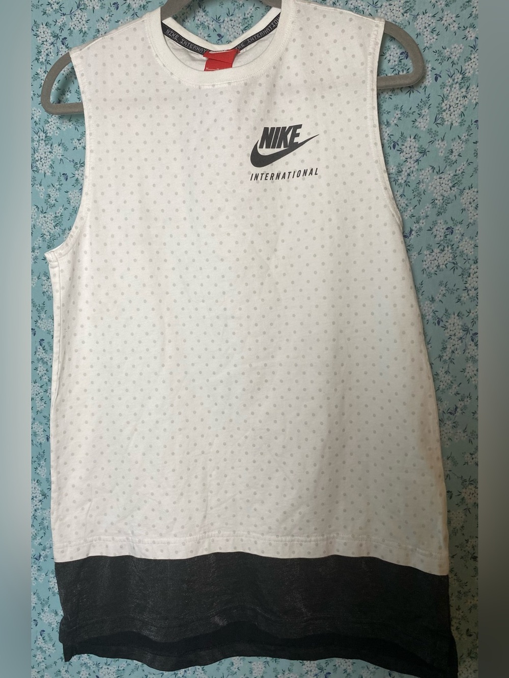 Nike White Sleeveless Tank with Black Hem - International Logo